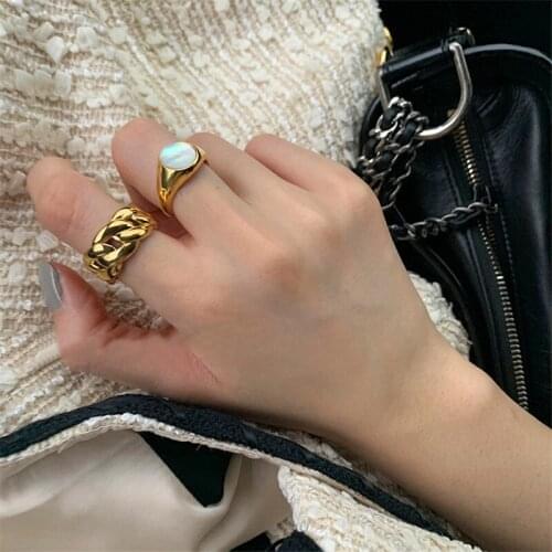 Miuoxion Vintage Inlaid Shell Ring Personality Fashion Thick Chain Jewelry For Women Feature Namour Charm Gift All Seasons