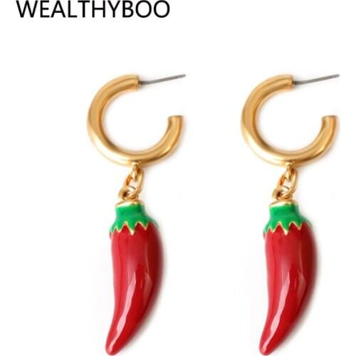 Pepper Pendant Earrings Chic Enamel Hot Handmade Epoxy Little Pepper Charms Stud Earrings C-Shaped Earring Brincos WHOLESALE