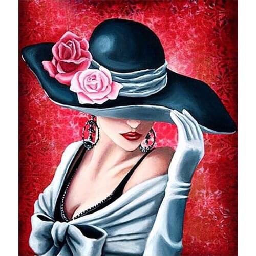 Woman With Hat Diamond Painting Oil Portrait Round Full Drill Nouveaute DIY Mosaic Embroidery 5D Cross Stitch Home Decor Gifts