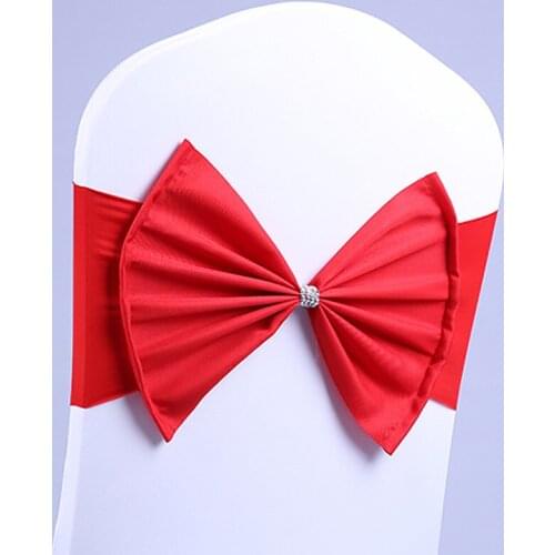 1PCS Stretch Elastic Rhinestone Bowknot Chair Cover Sash for Wedding Banquet Decoration
