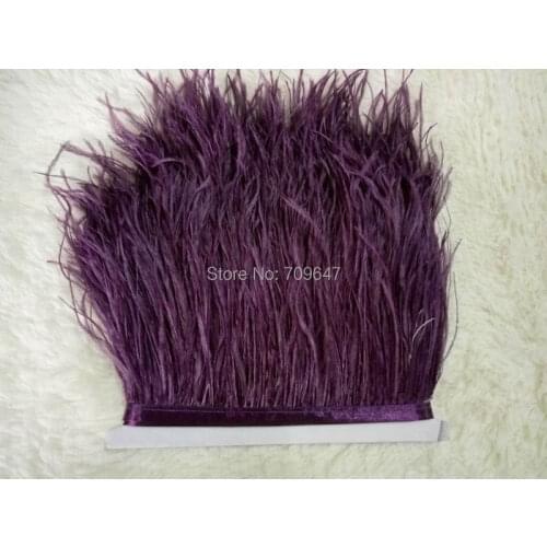 10yards/lot! Dark Purple ostrich feather trim fringe on Satin Header 5-6inch in width for Wedding Dress,ruban de plume