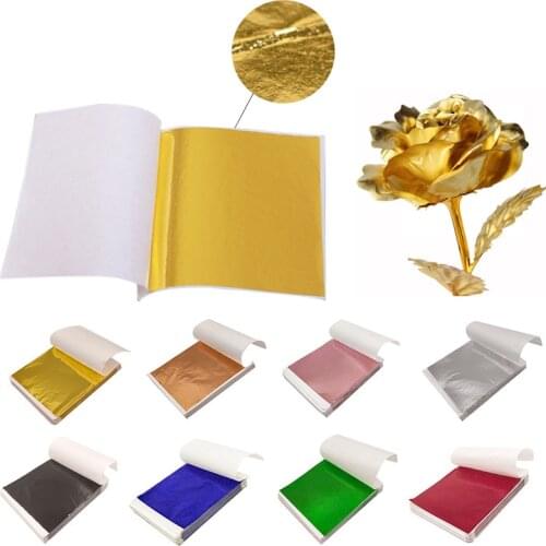 100pcs Imitation Gold Silver Foil Paper Leaf Sheet Gilding DIY Art Craft Paper Birthday Party Wedding Cake Dessert Decorations