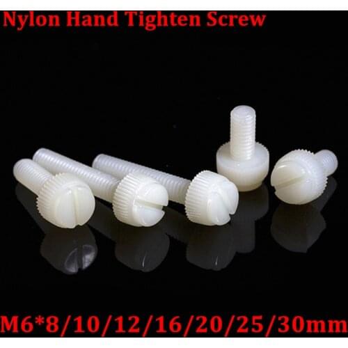 100pcs M6 Nylon hand tighten Screw Plastic Slotted Knurled screws antirust insulation Bolts M6*6/8/10/12/16/20/25/30mm