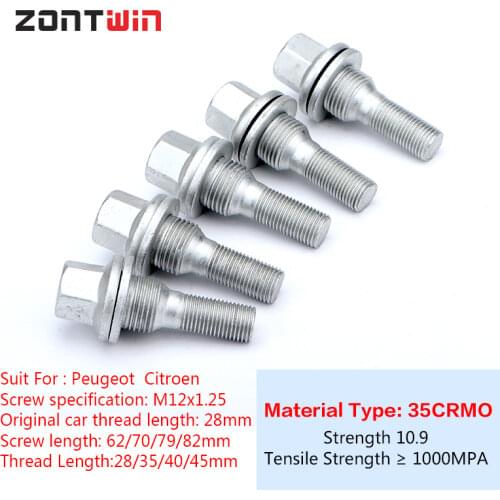 5/16/20Pieces Car Alloy Wheel Nuts Bolts Screw For Peugeot-206/208/301/307/308/407/408 Citroen Thread length 60/69mm M12x1.25