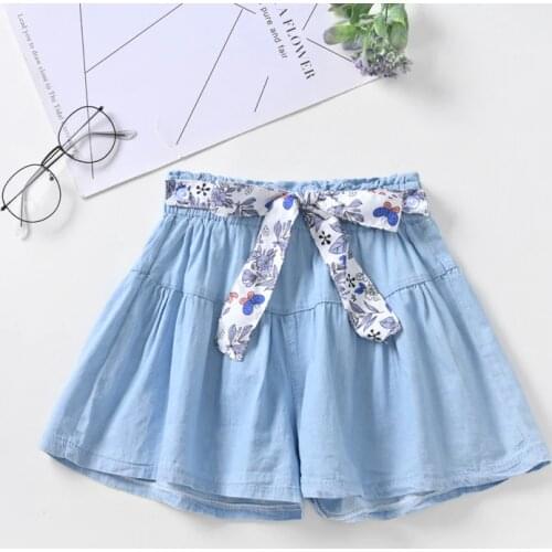 2021 Girls Denim Shorts Teenage Girl Summer Lace Pants Kids Bow Clothes Children Flowers Embroidery Jean Short for Teenager