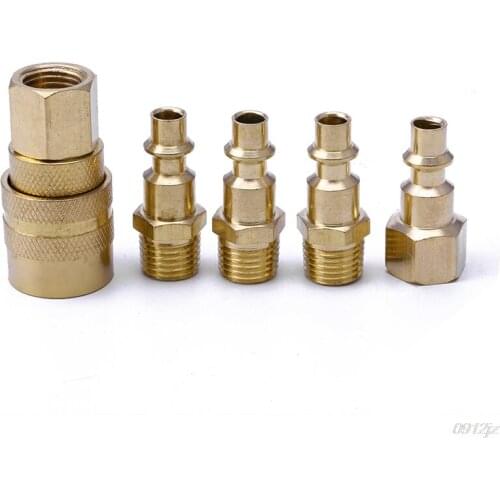 5Pcs Brass Quick Coupler Set Solid Air Hose Connector Fittings 1/4" NPT Tools New Drop ship LS'D Tool