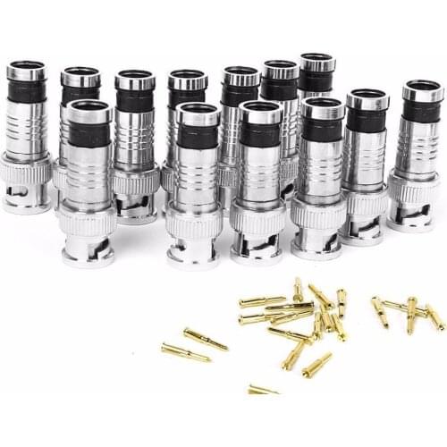 50PCS BNC Male Compression Coax Connectors RG59 CCTV Camera Coaxial Male Cable Adapter