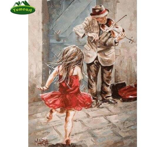 Old Man with Little Girl Violin Diamond Embroidery Full 5D DIY Diamond Paintings Cross Stitch Kits Mosaic European Retro Style