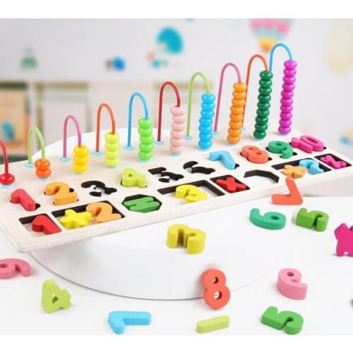 Wooden Digit Matching Puzzle Game Board Early Mathematics Cognition Educational Kids Intellectual Benefit Toys Abacus Beads