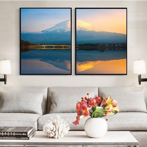 GOODECOR Canvas Art Landscape Painting Mount Fuji Wall Picture Art For Living Room Nordic Wall Canvas Printed Poster