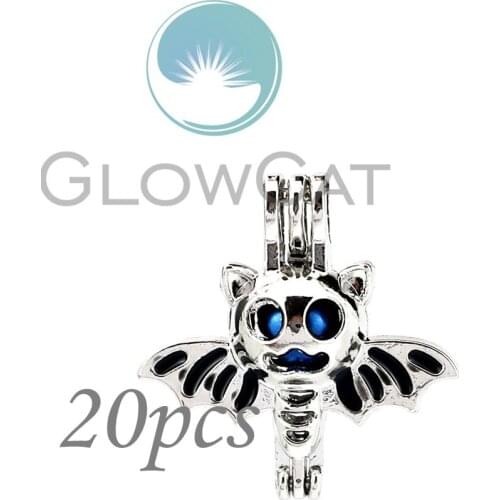 Halloween Black Enamel Bat Beads Cage Essential Oil Diffuser Pearl Cage Locket Pendant 20x KK995