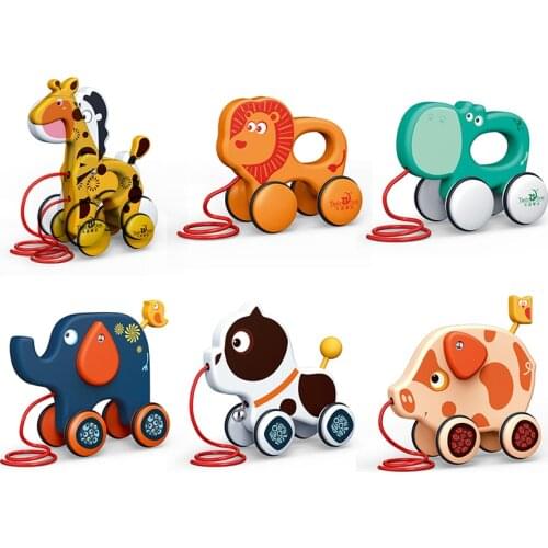 Baby Toddler Toy Cartoon Animal Trailer Toddler Toys Baby Traction Hand-drawn String Pull Rope Toys Push Children Drag Toys