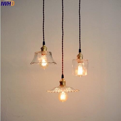 IWHD Nordic Japanese Style Edison Pendant Light Fixtures Restaurant Bedroom Bedside Brass Glass Hanging Lights LED Hanglamp