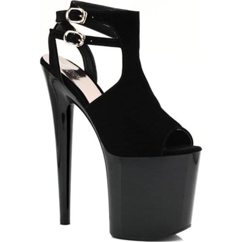 Classics black Sexy open toe sandals super-elevation 20cm high-heel sandals stripe high heels ladys 8 inch sexy gladiator shoes