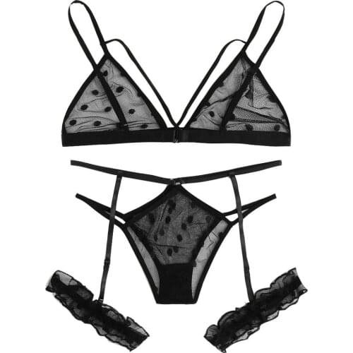 New Women Plus Size Lace Lingerie Bra+Thong Underwear Set Black Sleepwear Lingerie Sexy Hot Erotic Porno Costumi #4M14