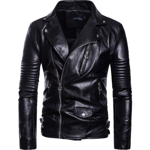 MIXCUBIC 2018 Autumn College style black lapel PU leather jackets men casual slim PU leather jacket for men M-5XL
