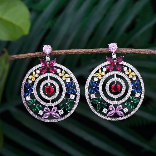 LARRAURI Trendy Cubic Zirconia Party Wedding Saudi Arabic Dubai Earrings Jewelry Elegant Delicate Big Gemoetric Flower Earrings