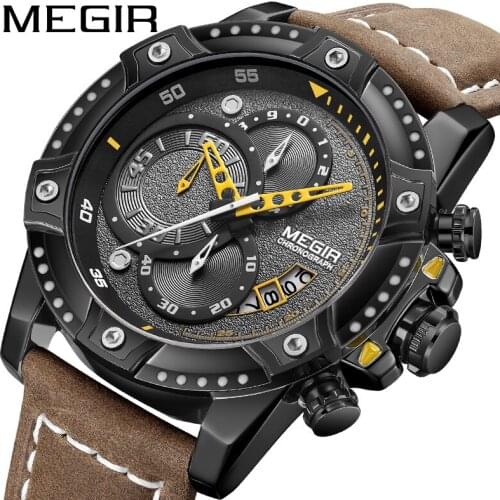 MEGIR 2130 Man Fashion Watch Waterproof Leather Mens Watches Brand Luxury Chronograph Sport Wristwatch