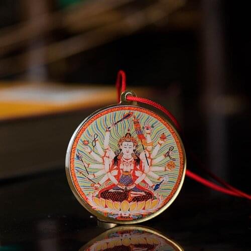 Maha Cundi Bodhisattva Buddha Statue Small Thangka Tibetan Buddhism Copper Foil Pendant