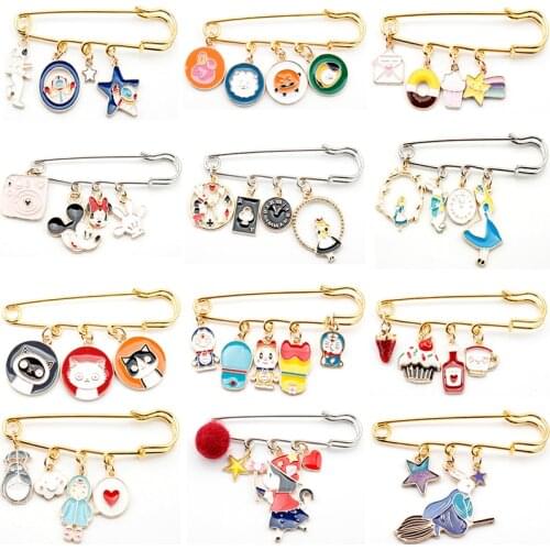Cute Anime Cat Alice Wonderland Enamel Pendant Pins Brooches Trendy Cartoon Anime Brooches Pins Gift