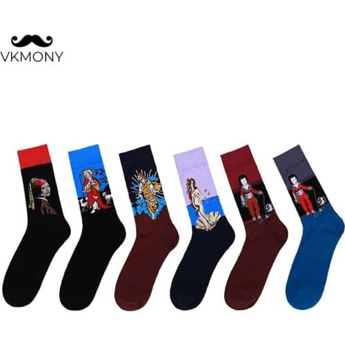 Men socks cotton large size oil painting pattern man socks INS Fashion man socks EU SIZE 39-46 B25 VKMONY