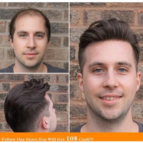 BYMC Dark Brown Mens Toupee Suitable Natural Mongolia Remy hair Swiss lace With PU men toupee , Prosthesis hair pieces hair