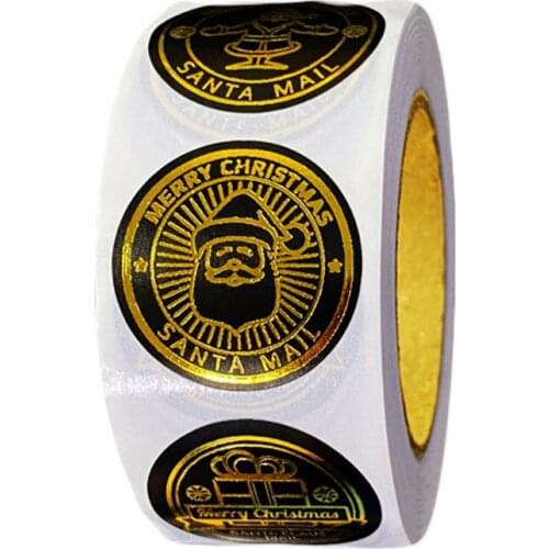Black Merry Christmas Stickers 500pcs Round Adhesive Labels, Decorative Sealing Stickers for Christmas Gift Box, Wedding, Party