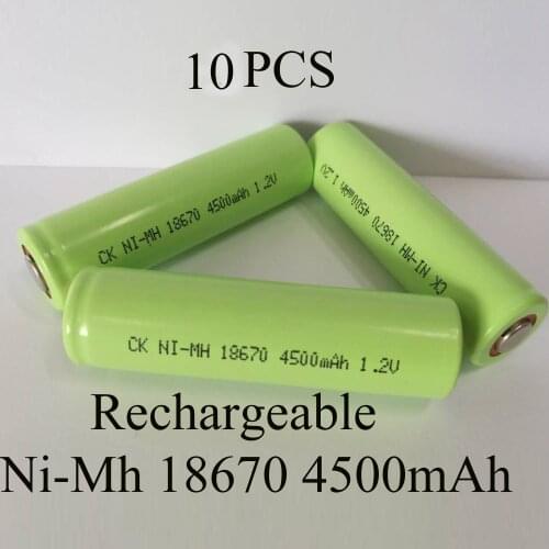 SORAVESS 10PCS 1.2V Ni-Mh 4/3A 18670 Rechargeable Battery Ni Mh 4500mAh Batteries Nickel Metal Hydride Battery Medical Equipment