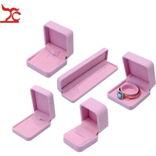 New Lovely Pink Velvet Jewelry Display Case Amazing Wedding Ring Earrings Necklace Bracelet Storage Organizer Gift Set Box