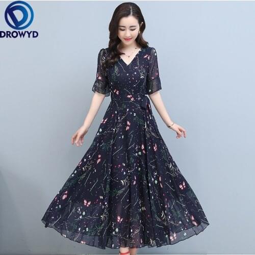 Summer Vintage Plus Size Boho Long Dress 2021 Floral Chiffon Casual Beach Maxi Dress Korean Women Bodycon Party Dresses Vestidos