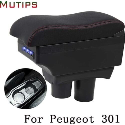 Mutips For Peugeot 301 C-Elysee armrest box car arm rest leather storage box center console accessories interior auto 2012- 2017