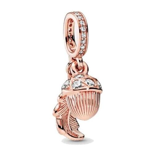 Genuine 925 Sterling Silver Bead Charm Rose Acorn & Leaf Dangle Charm Fit Pan Bracelets & Necklace Women Diy Jewelry