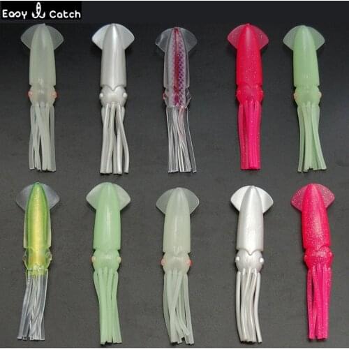 10pcs 15cm Mixed Color Soft PVC Plastic Squid Fishing Lures Saltwater Fishing Big Luminous Artificial Squid Skirts Bait