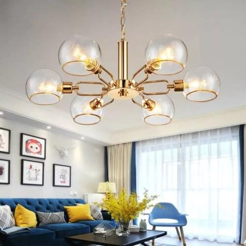 Nordic modern Gold pendant lamps 3/6/8 heads E14 clear glass ball bubble iron hanging lamps for living room restaurant bedroom