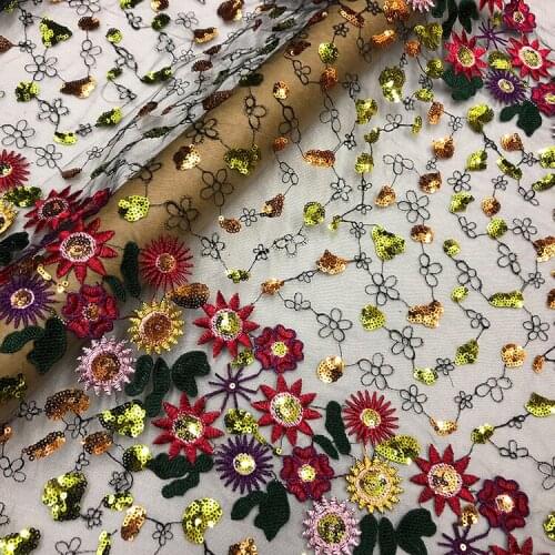 French custom picture full hollow-out net yarn color sequins embroidery cloth evening dress to import fashion fabric