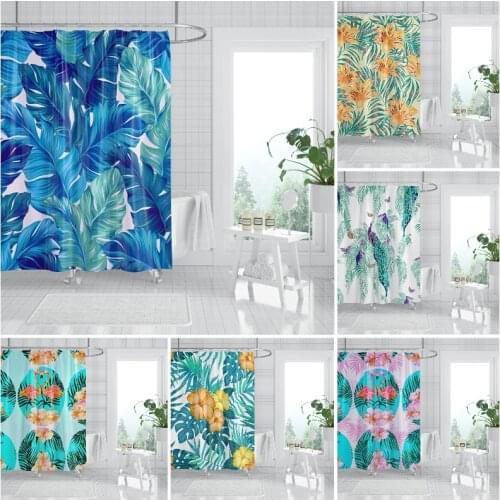 3D Print Flamingo Shower Curtain Tropical Leaves Polyester Waterproof Curtain Bathroom Decoration With Hooks