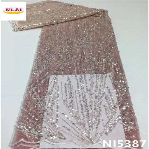 Onion Color High Quality French Nigerian Sequins Net African Lace Tulle Mesh String Fabric Lace For Party Dress NI5387-3