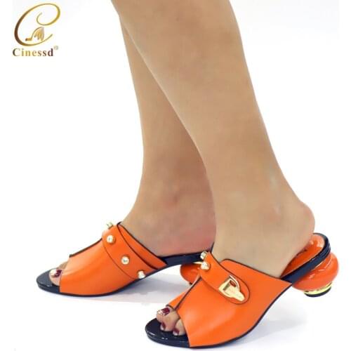 New Arrival Orange Color Italian Design Women Shoe High Quality Slip on Summer Slipper Shoes Sexy Lady Low Heels Shoes for Party
