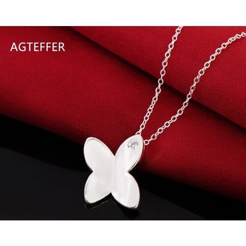 AGTEFFER 925 Sterling Silver 18 Inch AAA Zircon Butterfly Pendant Necklace For Women Fashion Wedding Party Charm Jewelry