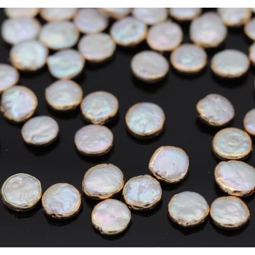 1PC Retro 10mm Irregular Coin Baroque Pearl Beads Punch Hole Rainbow White Pearls DIY Jewelry Natural Freshwater Pearl Beads