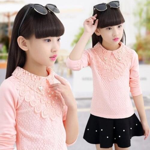 2019 Spring Fall Winter School Girls Shirts Kids White Long Sleeve Lace Floral Girl Tops And Blouse Baby Toddler Clothes JW4943A