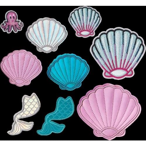 2019 Iron On shell Embroidered Patches Mermaid Stickers DIY Clothing Backpack Jeans Motif Badge Handamde Applique High Quality