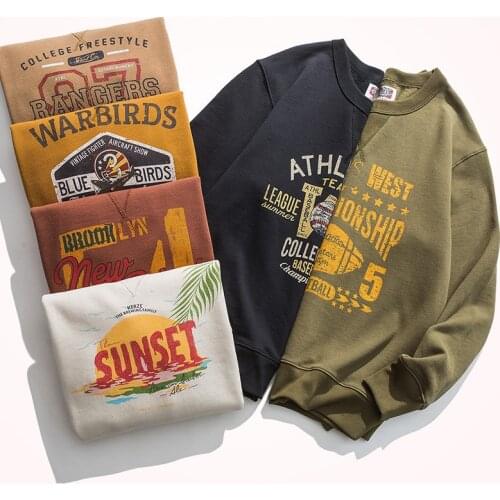 2020 Autumn and Winter Plus Velvet Thickened Hoodies Mens Heavy Weight O-neck Pullover American Casual Retro Print Tops