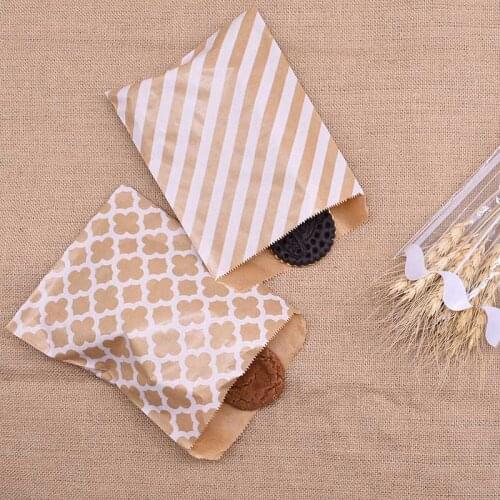 25 Pcs Kraft Paper Bags Treat Candy Bag Chevron Polka Dots Bags For Wedding Birthday New Year Party Favors Supplies Gifts Bags
