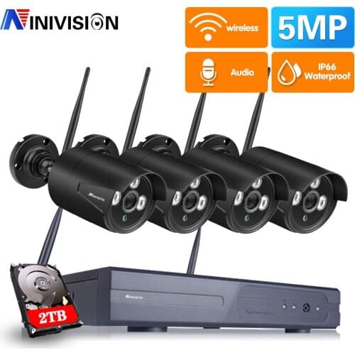 4CH Wireless NVR 5MP HD Outdoor Home Security Camera System CCTV Video Surveillance NVR Kit Waterproof Wifi Camera Set P2P