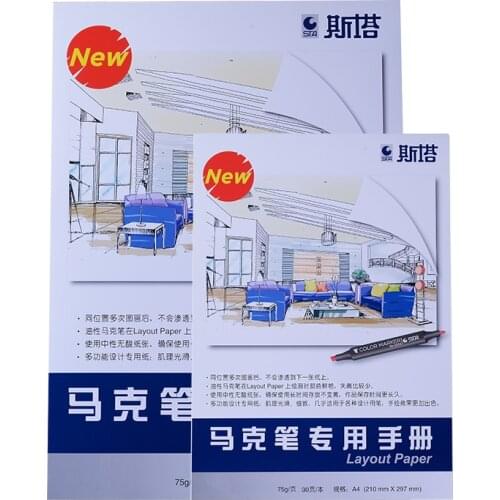 A4/A3 Marker Sketchbook 70g Hardcover Layout Paper Pad Extra White Very Smooth Drawing Notebook Short Side Glued Notepads