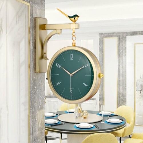 Nordic Large Bird Wall Clock Modern Double Sided Living Room Round Watch Silent Luxury Orologio Da Parete Home Decoration ED50WC
