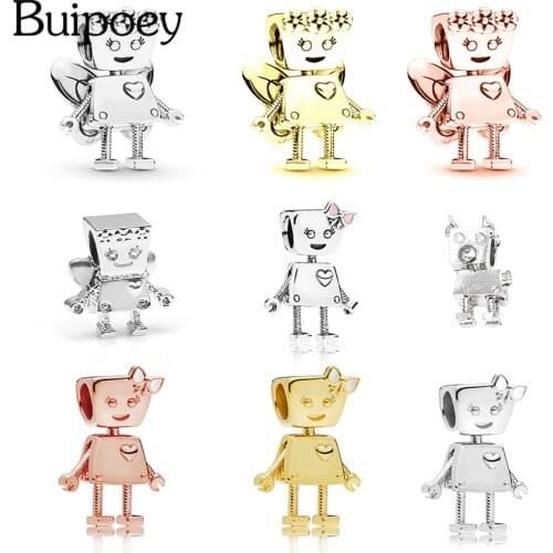 Buipoey 2pcs Robot Girl Flower Fairy Bella Beads Charm Female Fit Brands Bracelet Bangle Necklace Kids Jewelry Gift Accessories