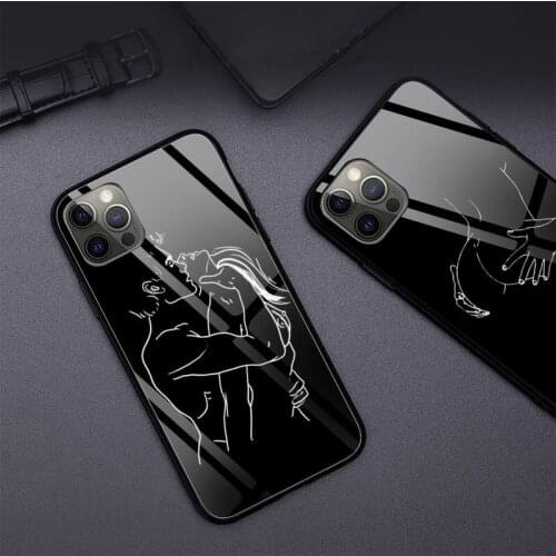 Minimalist Line Sexy Couple Phone Case Tempered Glass For iPhone 12 11 Pro XR XS MAX 8 X 7 6S Plus SE 2020 12 Pro Max Mini case