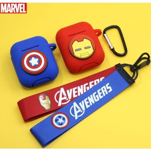 Marvel Earphone Case For Apple Airpods 1 2 Silicone Wireless Bluetooth Earphone Case Shell Charger Box With Lanyard